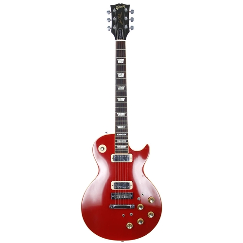 161 - 1975 Gibson Les Paul Deluxe electric guitar, made in USA; Body: red refinish, control cavity enlarge... 