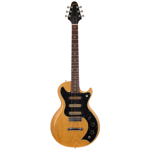 168 - 1975 Gibson S-1 electric guitar, made in USA; Body: natural maple, heavy surface buckle wear to back... 