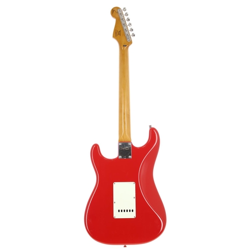 69 - 2009 Squier by Fender Simon Neil Signature Stratocaster electric guitar, made in China; Body: Fiesta... 