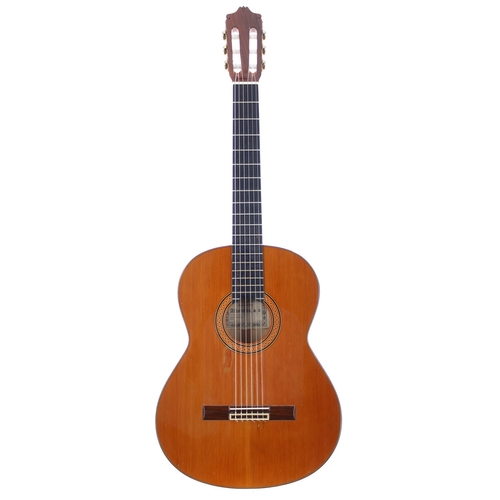 3525 - 1987 Alhambra 7F Flamenco guitar; Back and sides: cypress; Top: cedar, play wear beneath the later i... 