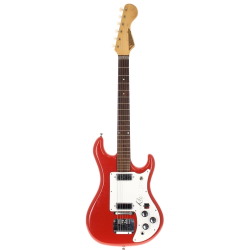 196 - 1960s Watkins Rapier 22 electric guitar, made in England; Body: Fiesta red refinish, surface scratch... 