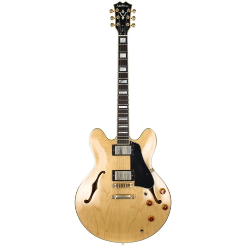 368 - Washburn HB35 semi-hollow electric guitar; Body: natural finish, light buckle marks to back, further... 