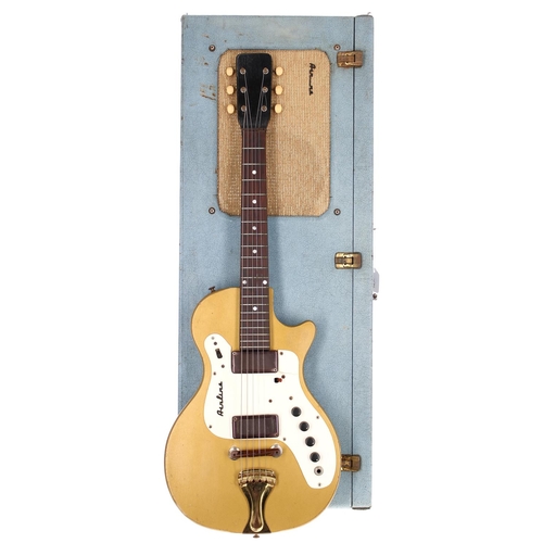 374 - 1960s Airline 7214 Amp in Case short scale electric guitar; Body: gold finish, checking throughout, ... 