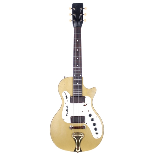 374 - 1960s Airline 7214 Amp in Case short scale electric guitar; Body: gold finish, checking throughout, ... 