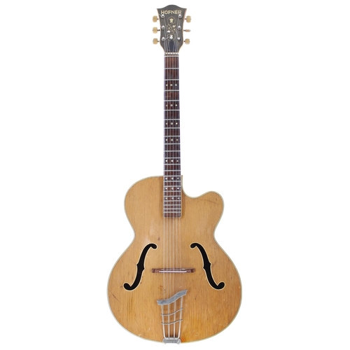 286 - 1964 Hofner President archtop guitar; Body: blonde finish, heavy checking, scratches, dings and mark... 