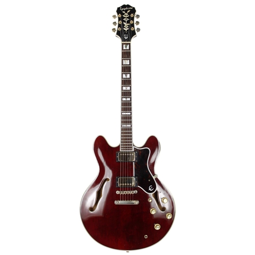 346 - 1983 Epiphone Sheraton semi-hollow body electric guitar, made in Japan; Body: wine red finish, a few... 