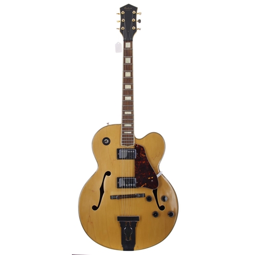 386 - 1980s Antoria Jazzstar hollow body electric guitar, made in Korea; Body: blonde finish, minor dings ... 