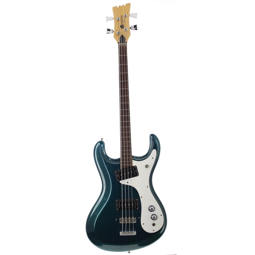 389 - 1967 Mosrite of California Ventures style bass guitar, made in USA; Body: blue metallic finish, lacq... 