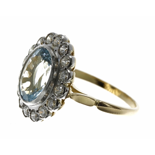 15 - Large and impressive 18ct and platinum aquamarine and diamond oval cluster ring, the aquamarine 3.00... 