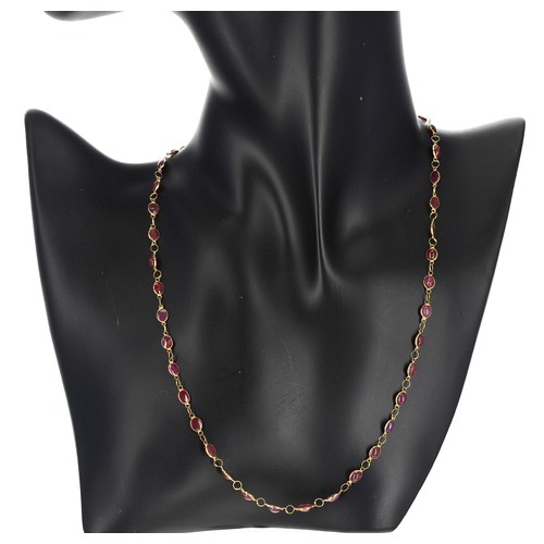 28 - Attractive 14ct cabouchon ruby set necklace, with forty rubies, 5.2gm, 17