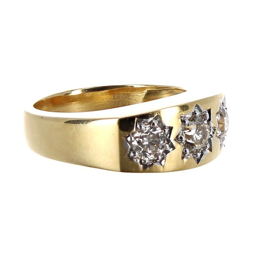 40 - Certificated 9ct yellow gold three stone gypsy style diamond ring, round brilliant-cuts, 1.04ct appr... 