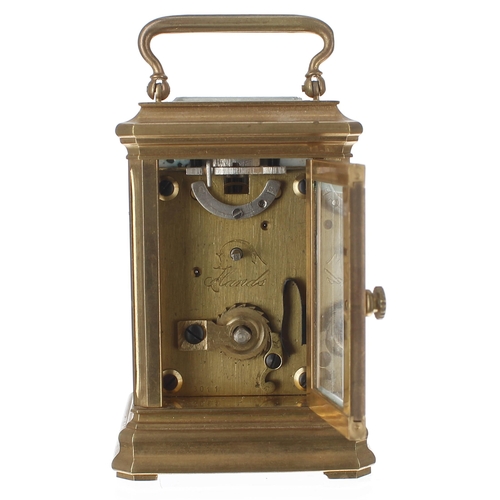 1214 - Miniature contemporary carriage clock timepiece, the movement back plate and base stamped no. 3011, ... 