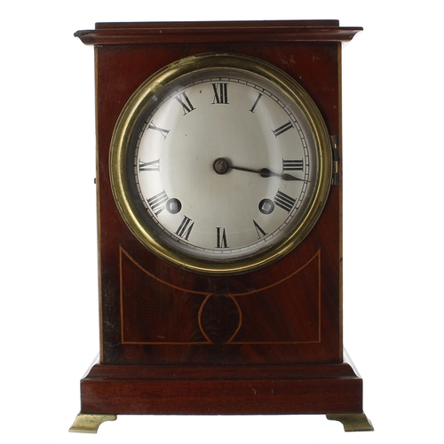 1505 - Good small mahogany inlaid two train bracket clock with bracket, the movement striking on a gong, th... 