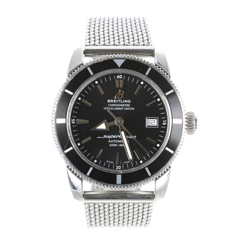 Breitling SuperOcean Heritage 42 automatic stainless steel gentleman's wristwatch, reference no. A17321, serial no. 1367xxx, circa 2012, black dial, black rotating bezel, mesh bracelet with signed fliplock clasp, 42mm