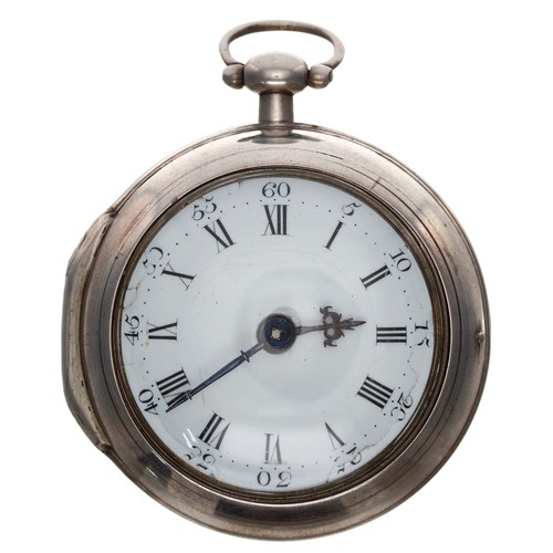 692 - English 18th century silver verge pair cased pocket watch, London 1758, the fusee movement signed Jo... 