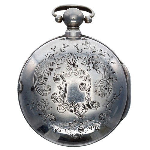 697 - Late 18th century English verge silver pair cased pocket watch, London 1799, the fusee movement sign... 