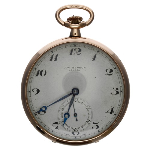 629 - J.W. Benson 9ct lever dress pocket watch, London 1933, signed 15 jewel adjusted patented movement, n... 