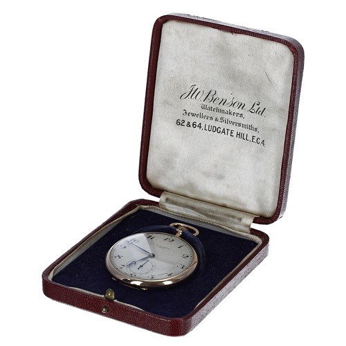 629 - J.W. Benson 9ct lever dress pocket watch, London 1933, signed 15 jewel adjusted patented movement, n... 