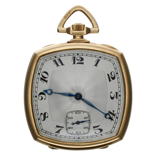 688 - Swiss 18ct squared cased dress pocket watch, import hallmarks London 1920, unsigned movement, silver... 