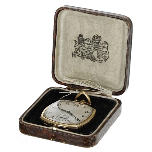 688 - Swiss 18ct squared cased dress pocket watch, import hallmarks London 1920, unsigned movement, silver... 