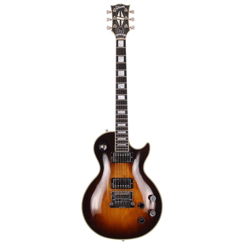 1984 Gibson Les Paul Custom Kahler electric guitar; Body: tobacco sunburst finish, a few light marks but generally very good; Neck: good; Fretboard: ebony; Frets: good; Electrics: working; Hardware: generally very good, Patent Applied For stickers still intact to pickup rings, pickguard currently removed but included, minor tarnishing to smaller metal parts; Case: original Gibson Protector case with original papers and tools; Weight: 5.25kg; Overall condition: very good