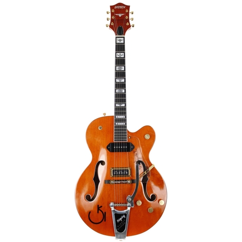 2001 Gretsch 6120W-57 Nashville hollow body electric guitar, made in Japan; Body: orange finish, a few minor dings; Neck: good; Fretboard: ebony; Frets: good; Electrics: working; Hardware: good; Case: original hard case with tags and papers; Weight: 3.45kg; Overall condition: good