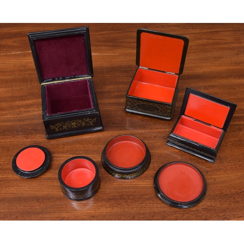 67 - Five Russian lacquered boxes, three of which are hand painted and signed, the others transfer print ... 