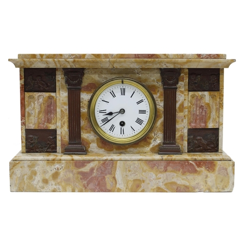 1522 - French pink and orange marble mantel clock timepiece, the 3.75