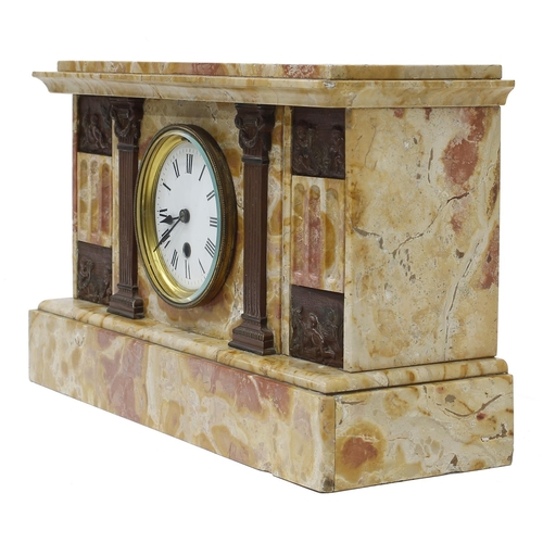 1522 - French pink and orange marble mantel clock timepiece, the 3.75