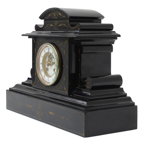 1529 - French black slate two train mantel clock striking on a bell, the 3.75