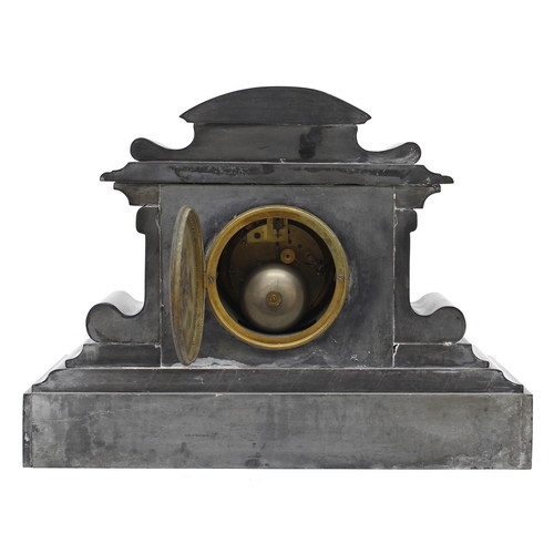 1529 - French black slate two train mantel clock striking on a bell, the 3.75