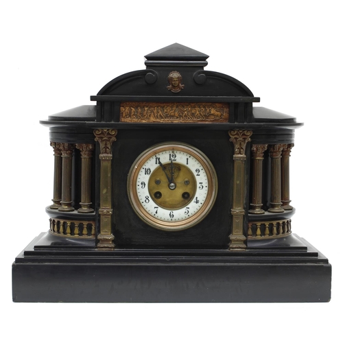 1530 - French black slate and gilt metal mounted two train mantel clock, the Maple & Co movement striki... 