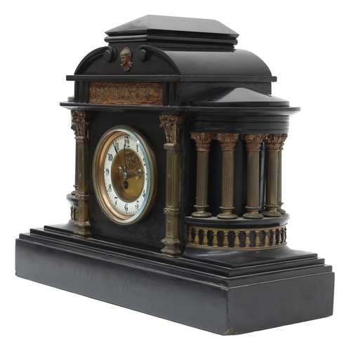 1530 - French black slate and gilt metal mounted two train mantel clock, the Maple & Co movement striki... 