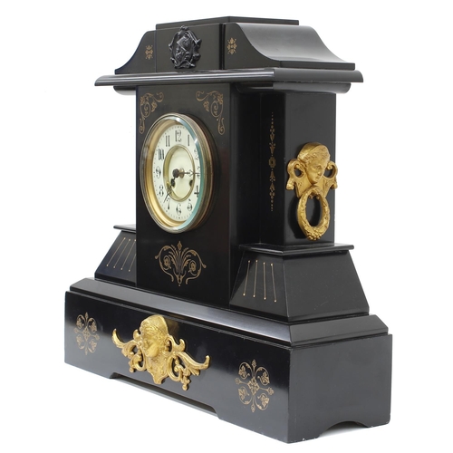 1534 - French black slate and gilt metal mounted two train mantel clock striking on a gong, the 4.75