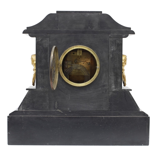 1534 - French black slate and gilt metal mounted two train mantel clock striking on a gong, the 4.75