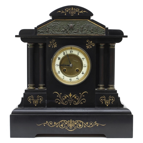 1535 - French black slate two train mantel clock striking on a gong, the 3.75