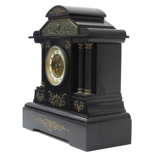 1535 - French black slate two train mantel clock striking on a gong, the 3.75