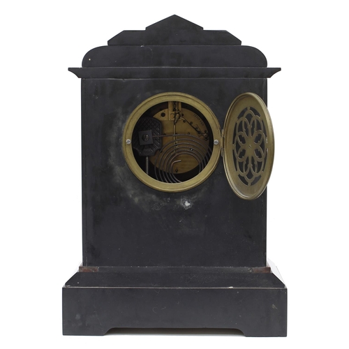 1536 - French black slate and red marble two train mantel clock, the movement stamped A & N no. 33917 s... 