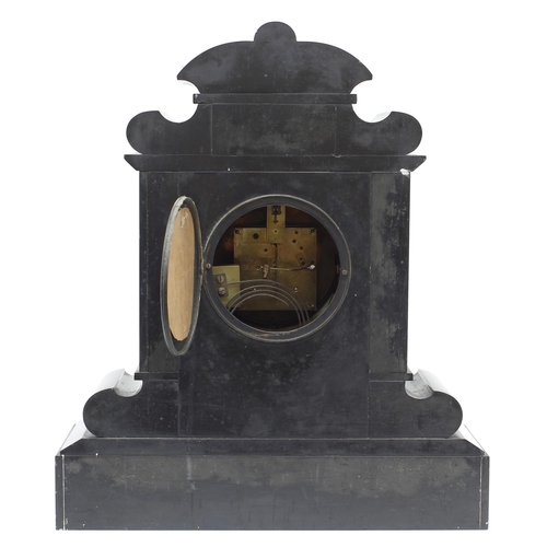 1537 - French black slate and green marble two train mantel clock striking on a gong, the 4.75