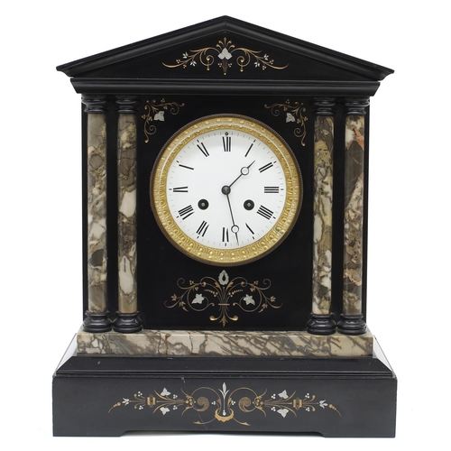 1538 - French black slate and grey veined marble two train mantel clock, the S. Marti movement striking on ... 