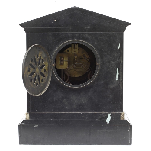 1538 - French black slate and grey veined marble two train mantel clock, the S. Marti movement striking on ... 