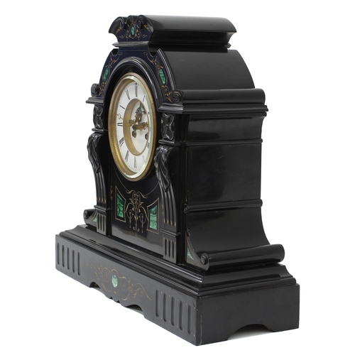 1540 - Fine French black marble and malachite inset two train mantel clock, the S. Marti movement striking ... 