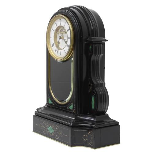 1541 - Fine French black marble and malachite inset two train mantel clock, the S. Marti movement striking ... 