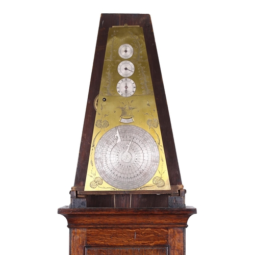 1829 - Interesting and rare English Provincial astronomical oak longcase clock, the triangular form brass d... 