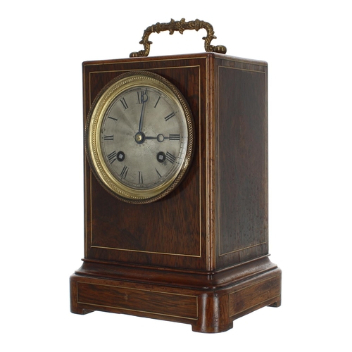 2305 - French rosewood two train mantel clock, the movement back plate stamped W.B. Promoli á Paris, with o... 