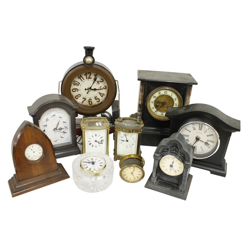 2503 - Small French black slate and coloured marble two train mantel clock striking on a bell, 8.5