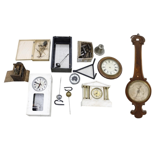 2105 - Quantity of various clocks in need of restoration, including French white marble mantel timepiece in... 