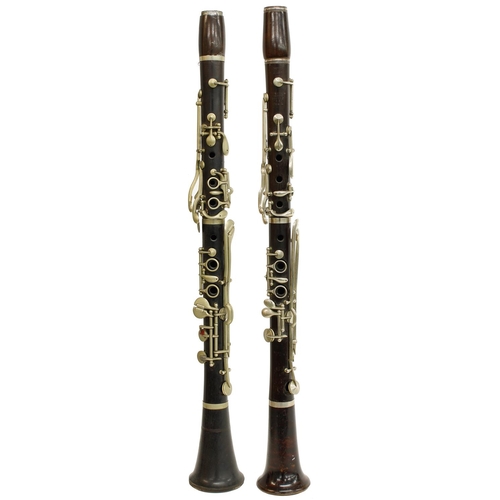 1824 - Two African blackwood Bb clarinets, no maker's mark, made circa 1900 (no mouthpieces) (2)... 