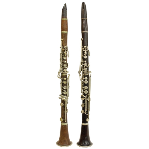 1826 - Ebonite covered hole Bb Boehm system clarinet, unsigned, made 1900, 66.5cm; also a cocuswood covered... 