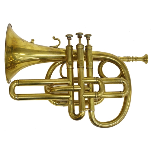 1840 - Brass cornet with three Stoelzel valves, signed Chez Cuvillier, Aine, made in St Omer circa 1840, in... 